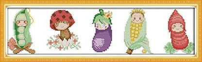Qeerysew Cross Stitch Kits Stamped Full Range of Embroidery Starter Kits for Beginners DIY- Printed Kits Vegetable Babies(Printed) 11CT23.6x7.5inches