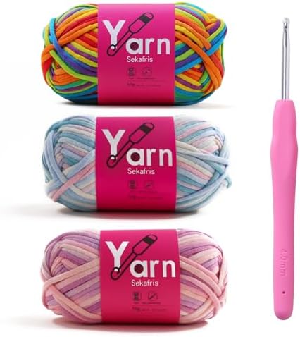 Beginner Yarn for Crocheting Cotton Crochet Yarn #4 Mixed Colors by Sekafris