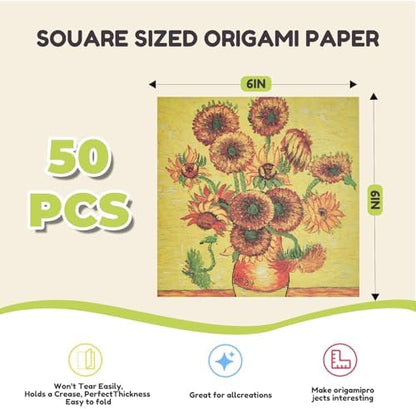 JoyCat Van Gogh Patterned Origami Paper, 50 Double-Sided Sheets, 6x6 Inch - Image 7