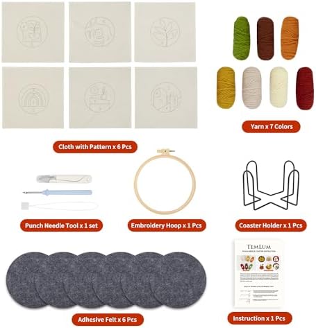 Temlum 6pcs Punch Needle Coasters Kit for Adults and Beginners(Plants) - Image 2