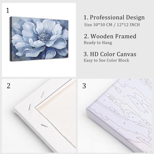 Natuyalo Framed Paint by Numbers for Adults - Blue Flower DIY Adult Paint by Number Kits Blooming Flower Acrylic Painting by Numbers for Beginners Art Craft Kits for Adults (12x16 Inch) - Image 4