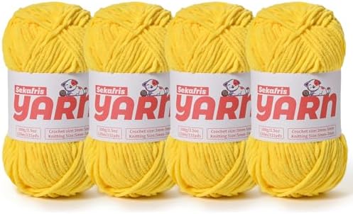 4 Pack Plush Chunky Chenille Yarn for Crocheting, Soft Fluffy Velvet Yarn for Crocheting Amigurumi, Fuzzy Baby Blanket Knitting 400g/524yds Bulky(4 Yellow) by Sekafris