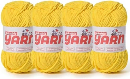 4 Pack Plush Chunky Chenille Yarn for Crocheting, Soft Fluffy Velvet Yarn for Crocheting Amigurumi, Fuzzy Baby Blanket Knitting 400g/524yds Bulky(4 Yellow) by Sekafris