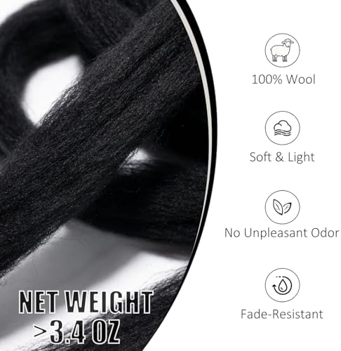 VNAKER 3.4oz Needle Felting Wool Black for DIY Needle Craft Enthusiasts - Image 2
