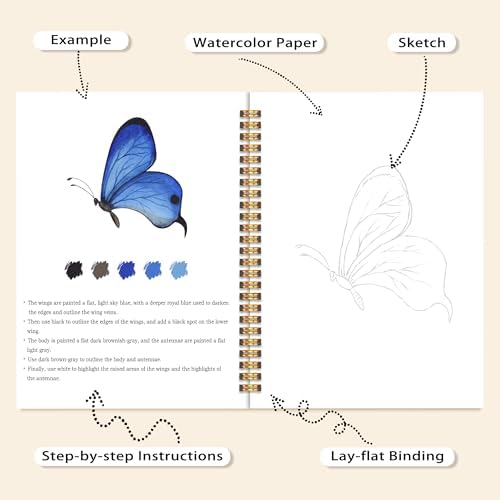 Butterfly Watercolor Workbook, Water Coloring Book, Easy 12 Patterns Watercolor Kit for Beginners, 18 Colors Watercolors Paint Set, Relaxing DIY Art Gift for Adults and Women Teen - Image 4