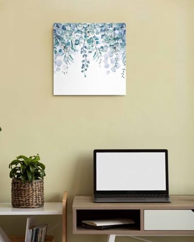 Sunteeny Paint by Number for Adults Beginner Spring Eucalyptus Leaves Watercolor Botanical Plant Rustic Blue Leaves DIY Digital Oil Painting by Numbers Picture Drawing On Canvas Framed 20"x20" - Image 2