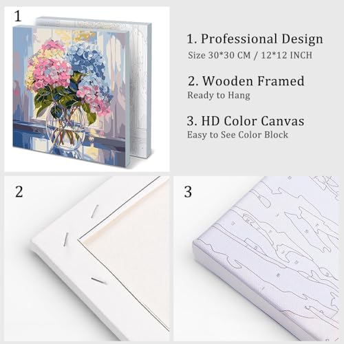 Natuyalo Framed Paint by Numbers Kit for Adults - Colorful Flowers DIY Adult Paint by Number Kits Vase Acrylic Canvas Painting for Adults Beginners Art Crafts with Frame, 12x12 Inch - Image 4