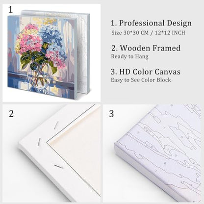 Natuyalo Framed Paint by Numbers Kit for Adults - Colorful Flowers DIY Adult Paint by Number Kits Vase Acrylic Canvas Painting for Adults Beginners Art Crafts with Frame, 12x12 Inch - Image 4