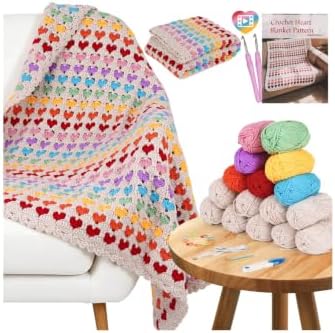 Arborthread Crochet Blanket Kit for Beginner, Nostalgic Rainbow Heart by Arborthread