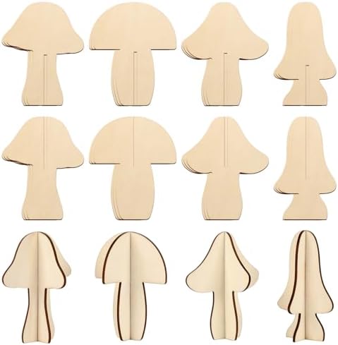 COCHIE DIY 3D Wood Crafts to Paint, Paintable Unfinished Wooden Slices for Craft, Mushrooms Cutouts Ornaments for Painting Decorations (24 PCS) by COCHIE