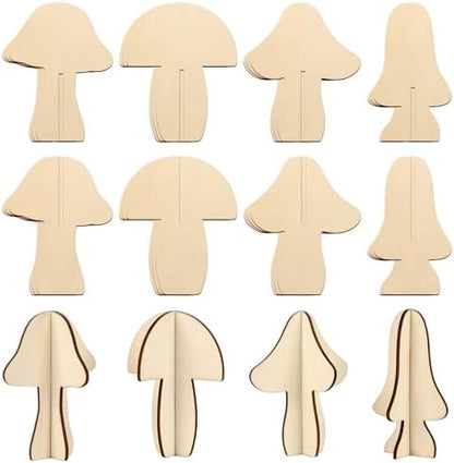 COCHIE DIY 3D Wood Crafts to Paint, Paintable Unfinished Wooden Slices for Craft, Mushrooms Cutouts Ornaments for Painting Decorations (24 PCS) by COCHIE