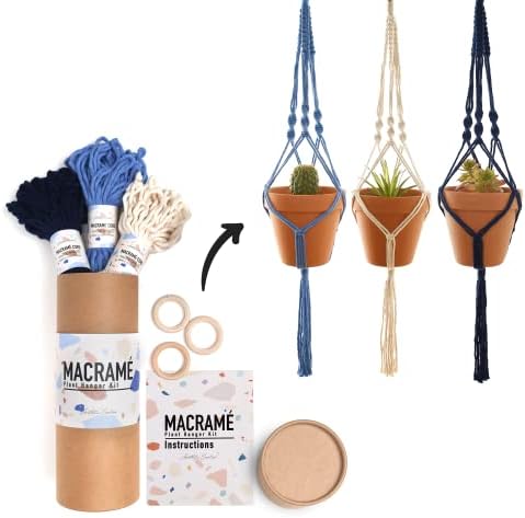 Aesthetic Creative Macrame Kit, Makes 3 DIY Plant Hangers for Teens & Adult Beginners, Craft Supplies for Boho Art Project-3 Custom Color Macrame Cord, Wooden Rings & Instructions by AestheticCreative
