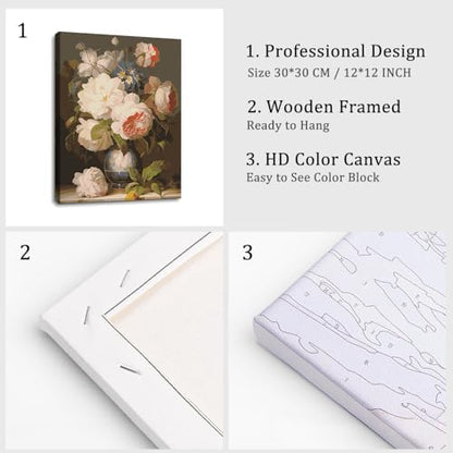 Natuyalo Framed Paint by Number Kits for Adults Beginners, Flowers Easy Acrylic Adult Paint by Number Kits, Vase DIY Painting by Numbers Kits with Frame Ideal Gift 12x16 Inch - Image 4