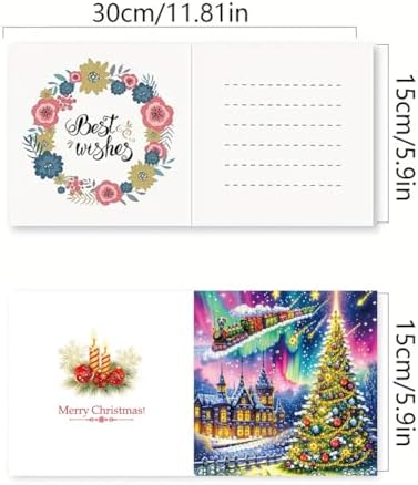 jinglinhh 6pcs Christmas Tree Train Village House Flowers Diamond Art Painting Greeting Cards with Envelopes, DIY Card Making Kits for Adults, Diamond Art Postcards Holiday Cards Craft Gifts - Image 2