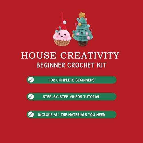 HOUSE CREATIVITY Crochet Kit for Beginners – Make a Christmas Tree & Cupcake, Amigurumi Crochet Starter Kit with Video Tutorial, Yarn & Hook, DIY Holiday Ornament & Cute Desk Decor Gift - Image 5