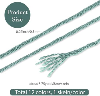 12 Skeins 6 Strands Green Cross Stitch Thread Variegated Gradient Embroidery Floss Polyester Friendship Bracelet String Yarn Threads Bulk for Hand Sewing Bracelets Needlecraft DIY Stitching - Image 2