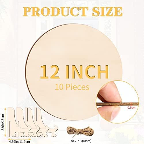 12 Inch Wood Circles for Crafts, 10Pcs Unfinished Wood Rounds with Holders for Cricut Projects, Burning, Painting, Door Hanger, DIY Wooden Crafts Gifts for Halloween Fall Holiday Home Decor(10PCS) - Image 2