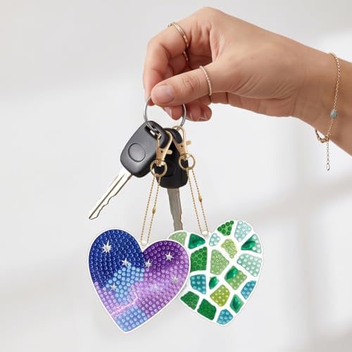 LAKEQUILL Mixed Heart 12 Pcs 5D Diamond Painting Keychain Kit - Image 5