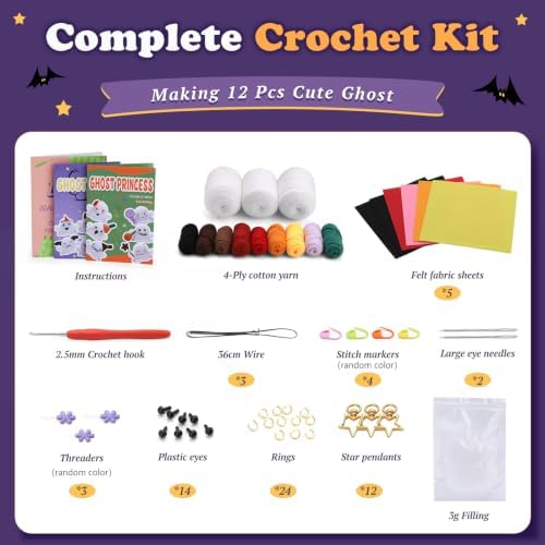Pnytty 12Pcs Ghost Family Crochet Kit for Beginners, Crochet Starters Kits - Image 2
