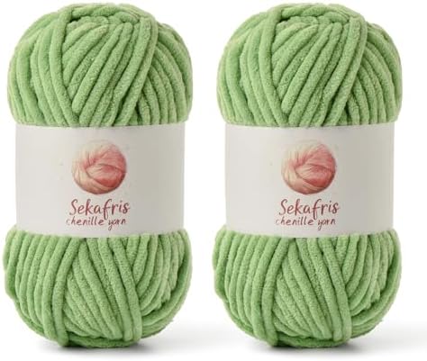 Chenille Yarn for Crocheting Size 5 Bulky Yarn, 2 Avocado Green by Sekafris