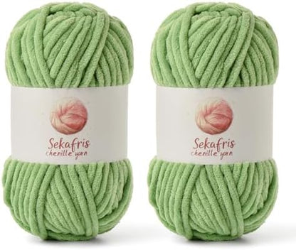 Chenille Yarn for Crocheting Size 5 Bulky Yarn, 2 Avocado Green by Sekafris