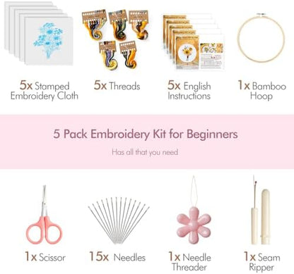 wtisan 5 Pack Embroidery kit for Beginners Adults DIY Starter Kit - Image 4