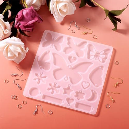 Craftdady 1Pcs Butterfly Silicone Mold Earring Making Kit Love Heart Star Moon Snowflake Rectangle Jewelry Resin Casting Mold with Brass Earring Hooks Jump Rings for DIY Craft Jewelry Making Supplies - Image 5