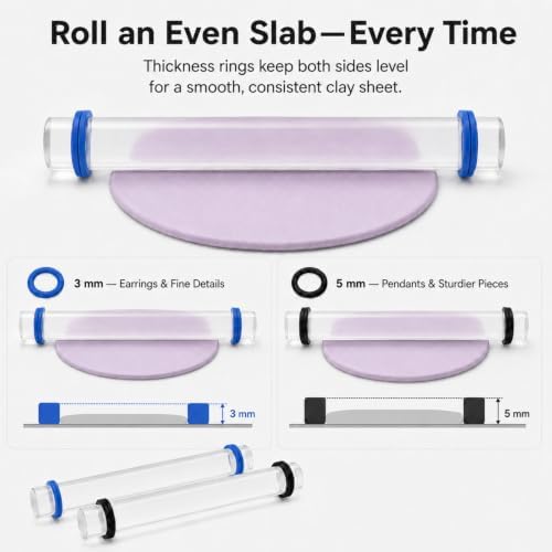 Diyoohomy Clay Rolling Pin Thickness Rings, Acrylic Roller Polymer Tools - Image 4