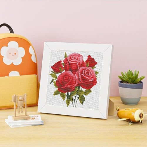 Red Roses Stamped Cross Stitch Kits for Adult Beginner with Wooden Frame - Image 2
