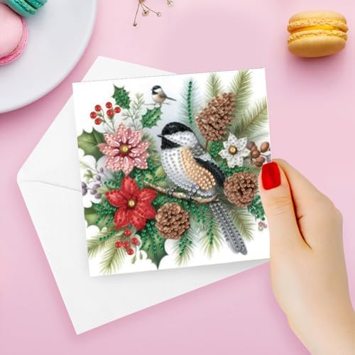 6pcs DIY Diamond Art Christmas Cards Kit with Envelopes & Tools-Diamond Dot Greeting Cards,Xmas 5D Rhinestones Painting for Adults,DIY Craft Family Friend Xmas Gifts(Christmas Bird) - Image 3