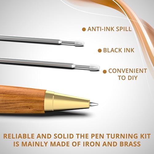 Pen Kits for Woodturning 10 Pack Premium Gold Plus Bonus 10 Pen Covers Pen Making Tools with Black Ink Pen Making Kit Slimline Pen Turning Supplies Twist Pen Kit Lathe Turning Supplies for DIY Coppe - Image 2