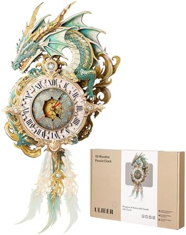 3D Puzzles for Adults Dragon Clock Crafts for Adults Wall Clock by ULIEER