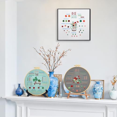 Ponpon 3 Sets Embroidery Kit for Beginners, Embroidery Kit for Adults with Follow Instruction, Cross Stitch Kits with Wooden Embroidery Hoops (Stlye C) - Image 6