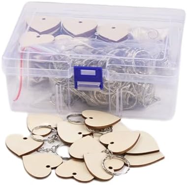 QMTSINEW 100 Pcs Blank Heart-Shaped Wooden Keychain Set,Unfinished Heart Wooden Circles with 100Pcs Key Rings Personalized Wood Keychain Key Ring Key Tags DIY Keychain Supplies for Craft by QMTSINEW