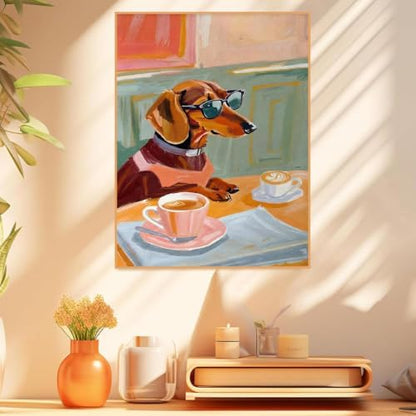 Dog Coffee Paint by Numbers Kit for Adults Framed Canvas, Frameworkless - Image 4