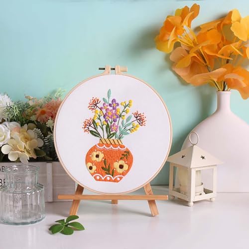 GLTAYLMY 3pcs Embroidery Starter Kit with Vase Pattern, Stamped Cross Stitch Kits for Beginners Adults with Embroidery Hoop and Instructions, Hand Embroidery Kit - Image 4