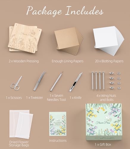 Wakhow Flower Press Kit, 11" x 11" Large Wooden Flower Press for Adult Teen - Image 3