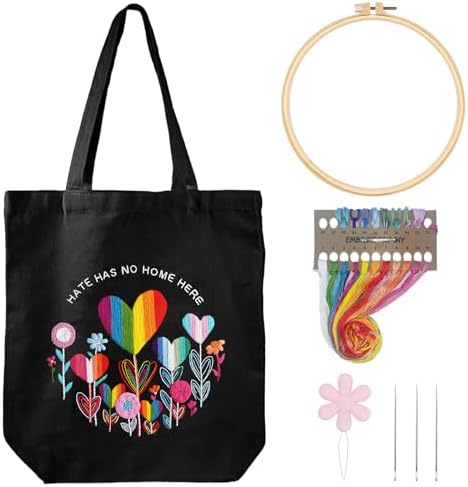 Louise Maelys Embroidery Kit, Rainbow Heart Canvas Tote Bag DIY Craft Set by LouiseMaelys