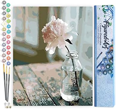 Figured'Art Paint by Numbers Kit for Adults White Flower 16"x20" - Craft Art Painting DIY Kit Rolled Canvas Without Frame by FiguredArt