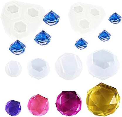 6 PCS 3D Diamond Gem Silicone Molds - Clear Diamond Molds for Making Clay, Resin, Epoxy Crafting Projects by Yayatty