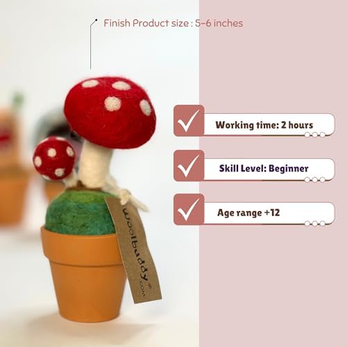 Woolbuddy Needle Felting Starter Kit (Mushroom) for Adult with Tool & Guide - Image 5