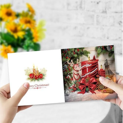 DIY Diamond Greeting Cards Set Christmas, 5D DIY Diamond Art Painting Greeting Card, DIY Christmas Card Making Kits for Family Friends Handmade Gift-#11-Christmas Candles - Image 4