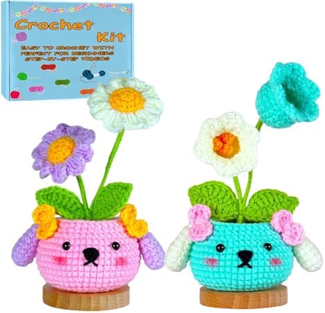 2PCS DIY Flower Crochet Kit for Beginners Animal Potted Plants Starter Knitting Kit Complete Learn to Crochet Pot for Adults Art Craft Supplies Gift with Step-by-Step Video Tutorials & Written Pattern by Unknown