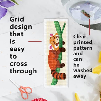 INFUNLY Red Panda Cross Stitch Bookmark Set Reading Pandas Stamped Embroidery Bookmark Kit Sleeping Red Panda Needlepoint Bookmarks Kit DIY Embroidery Bookmarks for Book Lovers Craft Gift - Image 3