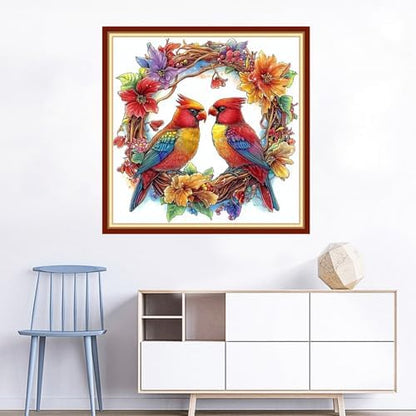 Joyhoor Cross Stitch Kits for Beginners Stamped Cross-Stitch Supplies Needlework preprint Embroidery Kits for Adults DIY Needlepoint Kits Embroidery Patterns 11CT-Flower Garland Bird 18x18 inchs - Image 2