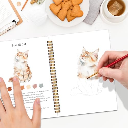 Easy Cat Watercolor Workbook for Beginners, Water Coloring Book, 18 Colors Watercolor Paint Set, 12 Patterns Watercolor Kit, Relaxing DIY Gift for Cat Lovers, Adults and Women Teen - Image 5
