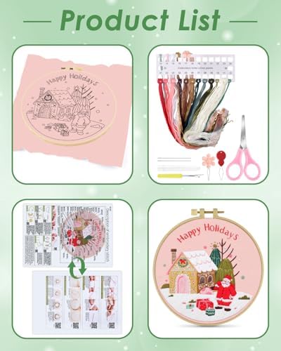 ERKOON Christmas Embroidery Kit for Beginners, Cross Stitch Set for Include Embroidery Cloth Hoops Threads for Craft Lover Hand Stitch with Embroidery Skill Techniques (Santa Claus) - Image 2