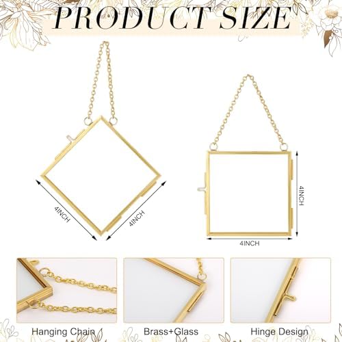 DoubleFill 12 Pcs Pressed Flower Frame Double Glass Gold Metal,4 x 4 Inch - Image 2