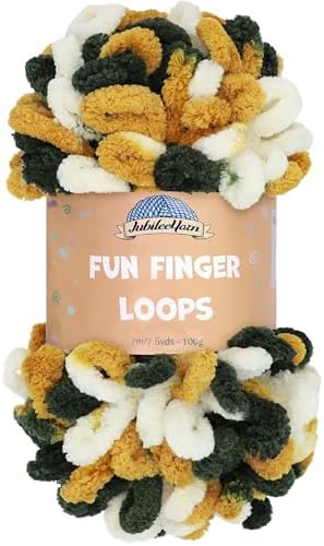 JubileeYarn Fun Finger Loops Yarn - Green Gold White - 1 Skein by BambooMN
