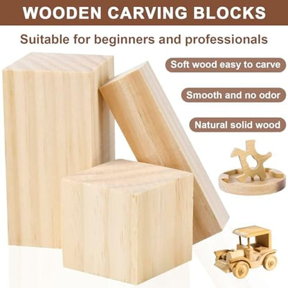 24-Piece Solid Wood Carving Blocks & Whittling Kit for Adults & Beginners - 3 Sizes Natural Wood Craft Supplies for DIY, Christmas Decor, Home Arts, Woodworking Class - Image 3